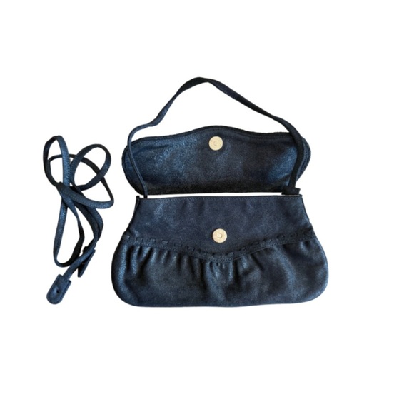 NWOT Junior Drake Navy Metallic Leather Crossbody Clutch 2 Removable Straps - Picture 2 of 7